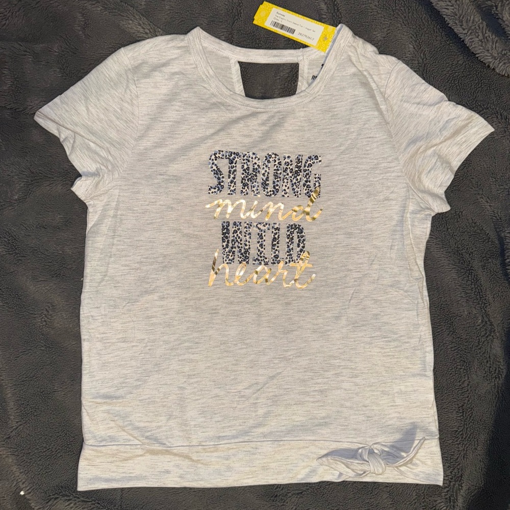 Runway Gray T-Shirt with Gold and Black Text, Size L